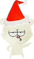 gelangweilter Eisbär-Retro-Cartoon einer tragenden Weihnachtsmannmütze vektor