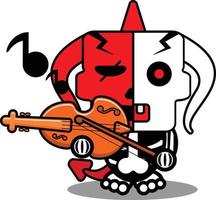 halloween tecknad serie röd jäkel ben maskot karaktär vektor illustration söt skalle spelar de fiol