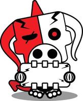 halloween cartoon roter teufel knochen maskottchen charakter vektor illustration niedlicher schädel mit weißer tafel