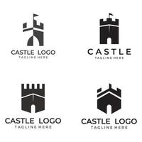 schloss logo silhouette, schloss logo mit schild kombination design vektor illustration vorlage.