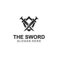 svärd, skydda och kungens svärd logotyp. logotyp design vektor illustration mall.