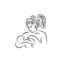 junge Mutter stillende Logo-Designvektorillustrations-Umrissgrafik für das Gesundheitswesen vektor