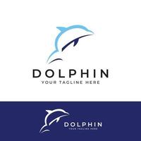 Delphin-Logo. Delfinspringen auf den Wellen des Meeres oder Strandes. mit Vektorillustrationsbearbeitung. vektor