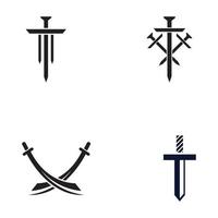 Schwert, Schild und Königsschwert-Logo. Logo-Design-Vektor-Illustration-Vorlage. vektor