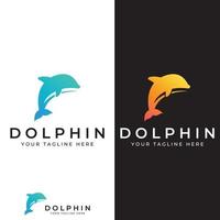 Delphin-Logo. Delfinspringen auf den Wellen des Meeres oder Strandes. mit Vektorillustrationsbearbeitung. vektor