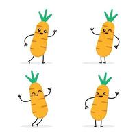 Cartoon-Vektor-Illustrationsset mit niedlichen Karotten-Gemüsefiguren, ideal für Lebensmittel, Gemüse und Kinderthemen vektor