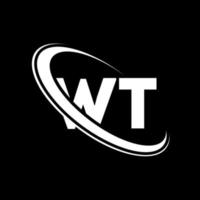 wt-Logo. WT-Design. weißer WT-Buchstabe. wt-Buchstaben-Logo-Design. Anfangsbuchstabe wt verknüpfter Kreis Monogramm-Logo in Großbuchstaben. vektor