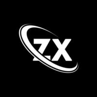 zx logotyp. z x design. vit zx brev. zx brev logotyp design. första brev zx länkad cirkel versal monogram logotyp. vektor