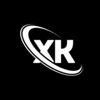 xk-Logo. xk-Design. weißer xk-Buchstabe. xk-Brief-Logo-Design. Anfangsbuchstabe xk verknüpfter Kreis Monogramm-Logo in Großbuchstaben. vektor