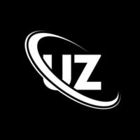 uz logotyp. u z design. vit uz brev. uz brev logotyp design. första brev uz länkad cirkel versal monogram logotyp. vektor