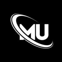 mu logotyp. m u design. vit mu brev. mu brev logotyp design. första brev mu länkad cirkel versal monogram logotyp. vektor