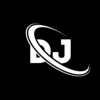 dj logotyp. d j design. vit dj brev. dj brev logotyp design. första brev dj länkad cirkel versal monogram logotyp. vektor