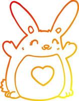 warme Gradientenlinie Zeichnung Cartoon-Kaninchen mit Liebesherz vektor