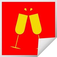 quadratischer Peeling-Aufkleber Cartoon klirrende Champagnerflöten vektor