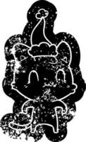 tecknad serie bedrövad ikon av en Lycklig katt bär santa hatt vektor