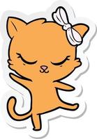 Aufkleber einer süßen Comic-Katze mit Schleife vektor