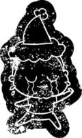 tecknad serie bedrövad ikon av en gråt gammal lady bär santa hatt vektor