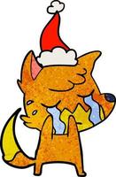 weinender fuchs strukturierter cartoon einer tragenden weihnachtsmütze vektor