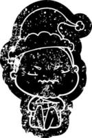 Cartoon verzweifelte Ikone einer verärgerten alten Dame mit Weihnachtsmütze vektor