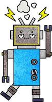 Retro-Grunge-Textur Cartoon fehlerhafter Roboter vektor