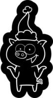 karikaturikone eines schweins ohne sorgen, das weihnachtsmütze trägt vektor