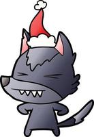 Wütender Wolf-Gradienten-Cartoon einer tragenden Weihnachtsmütze vektor