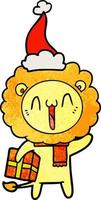 Fröhlicher strukturierter Cartoon eines Löwen mit Weihnachtsmütze vektor