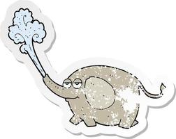 Retro beunruhigter Aufkleber eines Cartoonelefanten, der Wasser spritzt vektor