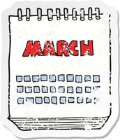 retro bedrövad klistermärke av en tecknad serie Mars kalender vektor