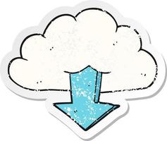 Retro-Distressed-Aufkleber eines Cartoon-Downloads aus der Cloud vektor