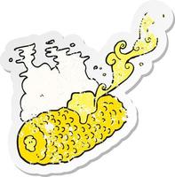 Retro beunruhigter Aufkleber eines Cartoon-Maiskolbens mit Butter vektor