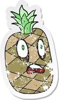 Retro beunruhigter Aufkleber einer Cartoonananas vektor