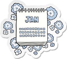 aufkleber eines karikaturkalenders, der den monat januar zeigt vektor