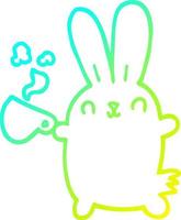 kall lutning linje teckning söt tecknad serie kanin med kaffe kopp vektor