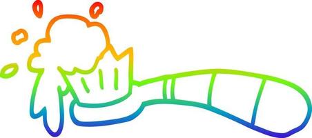 Regenbogen-Gradientenlinie Zeichnung Cartoon-Zahnbürste und Zahnpasta vektor