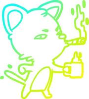 kall lutning linje teckning allvarlig företag katt med kaffe och cigarr vektor