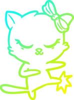 Kalte Gradientenlinie zeichnet niedliche Cartoon-Katze mit Schleife vektor