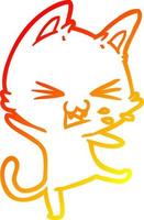 Warme Gradientenlinie Zeichnung Cartoon-Katze, die einen Wutanfall auslöst vektor