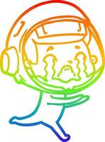 Regenbogengradientenlinie Zeichnung Cartoon weinender Astronaut vektor