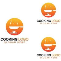 Logos für Kochutensilien, Kochtöpfe, Pfannenwender und Kochlöffel. unter Verwendung eines Vektorillustrationsschablonen-Designkonzepts. vektor