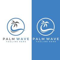palmlogotyp, palm med vågor och sol. med hjälp av redigering av illustratörmalldesign. vektor