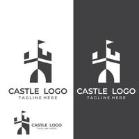 schloss logo silhouette, schloss logo mit schild kombination design vektor illustration vorlage.