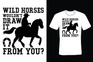 Pferde-T-Shirt-Design, Vintage, Typografie vektor