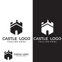 schloss logo silhouette, schloss logo mit schild kombination design vektor illustration vorlage.