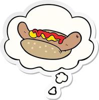 Cartoon Hotdog und Gedankenblase als bedruckter Aufkleber vektor