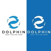 Delphin-Logo. Delfinspringen auf den Wellen des Meeres oder Strandes. mit Vektorillustrationsbearbeitung. vektor