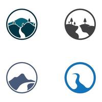 Logos von Flüssen, Bächen, Ufern und Bächen. Fluss-Logo mit Kombination aus Bergen und Ackerland mit Konzeptdesign-Vektorillustrationsvorlage. vektor