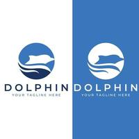 Delphin-Logo. Delfinspringen auf den Wellen des Meeres oder Strandes. mit Vektorillustrationsbearbeitung. vektor