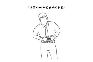 Zeichnung eines Geschäftsmannes, der im Büro unter Magenschmerzen leidet. Umrisszeichnungsstil Kunst vektor