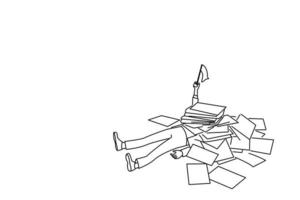 Karikatur von Menschen, die mit Papierkram überschwemmt sind. Linienkunststil vektor